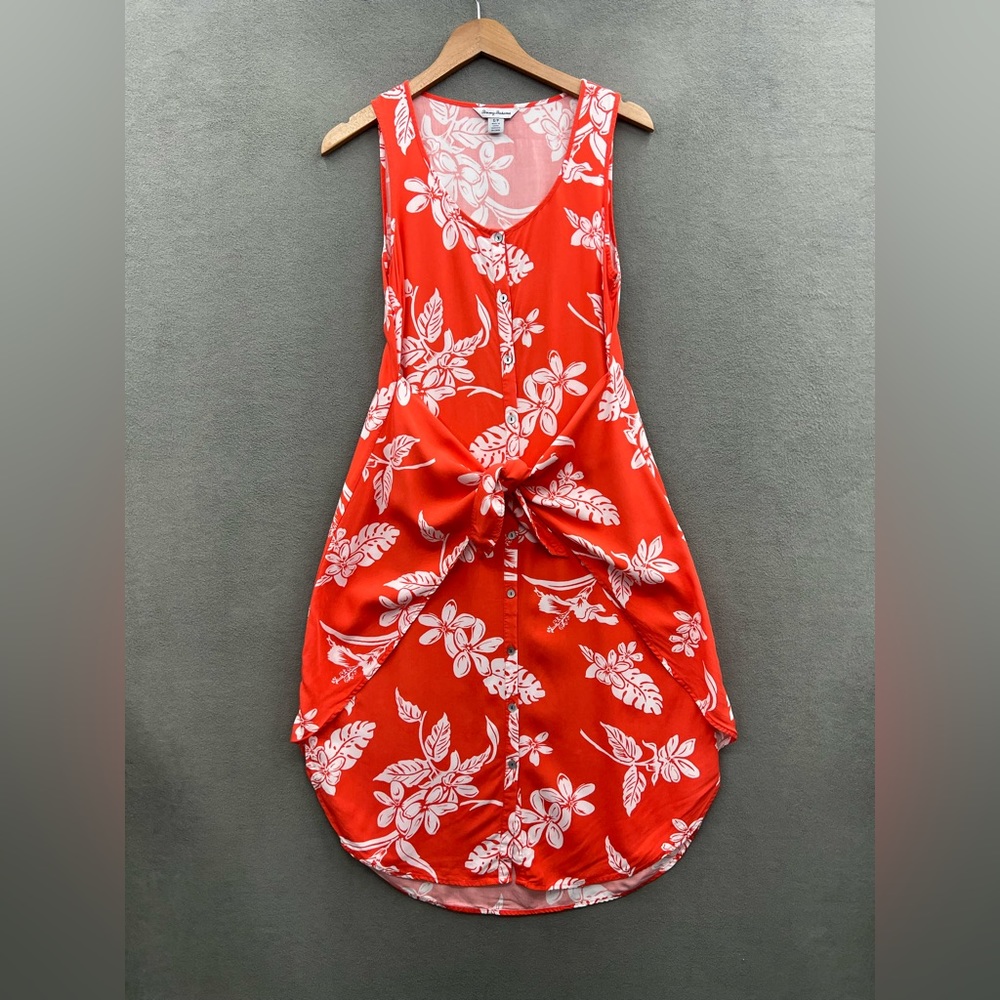 Tommy Bahama Women’s Small Dress Orange White Short Sleeve Tie Front